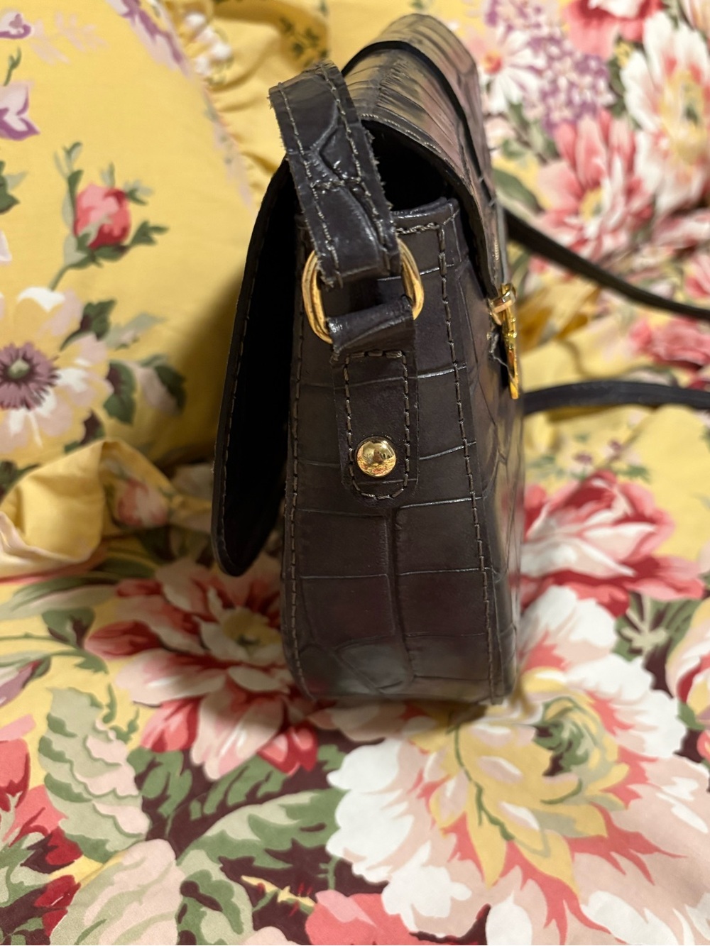 Pratesi Firenze Gunmetal Italian Crossbody Bag with  Gold Hardware - Picture 8 of 16